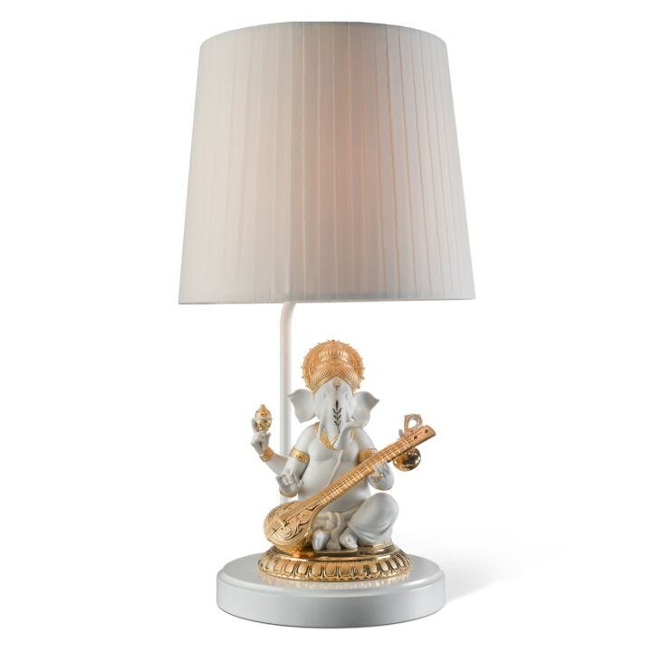 Lámpara de mesa Ganesha con veena. Lustre oro (CE) en Lladró