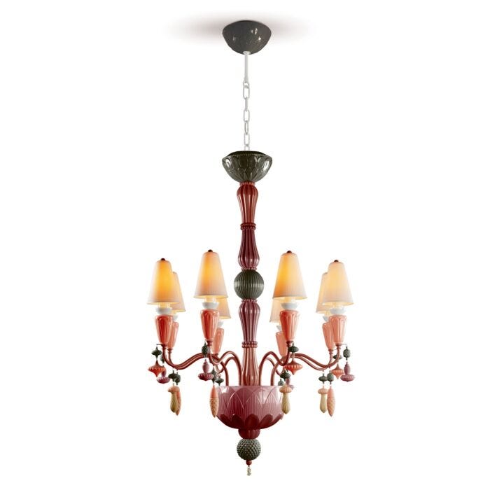 Ivy and Seed 8 Lights Chandelier. Red Coral (CE/UK/CCC) in Lladró
