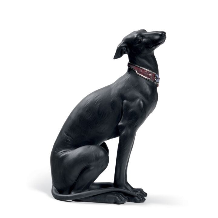Attentive Greyhound Dog Figurine. Black in Lladró
