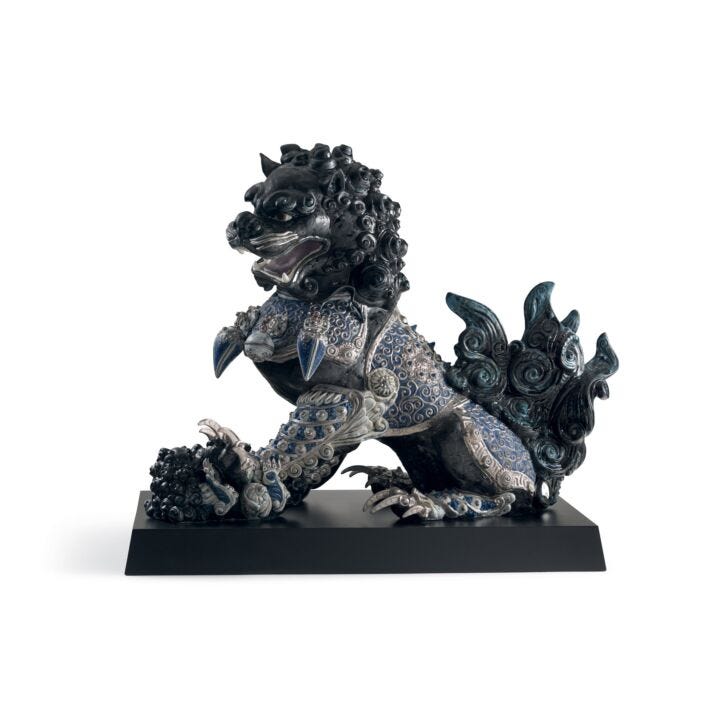 Guardian Lioness Sculpture. Black. Limited Edition in Lladró