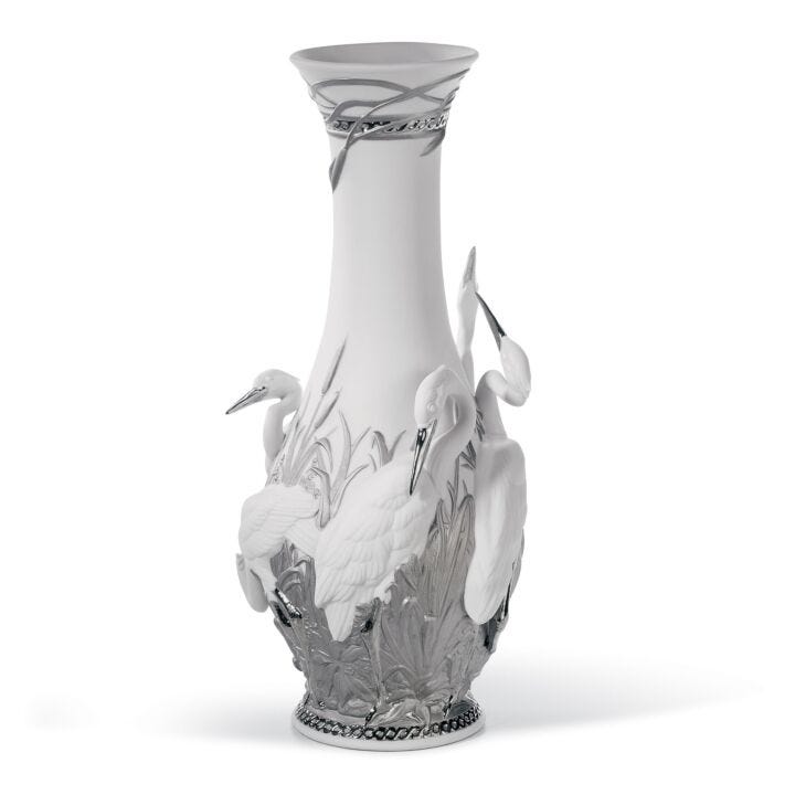 Herons' Realm Vase. Silver Lustre in Lladró