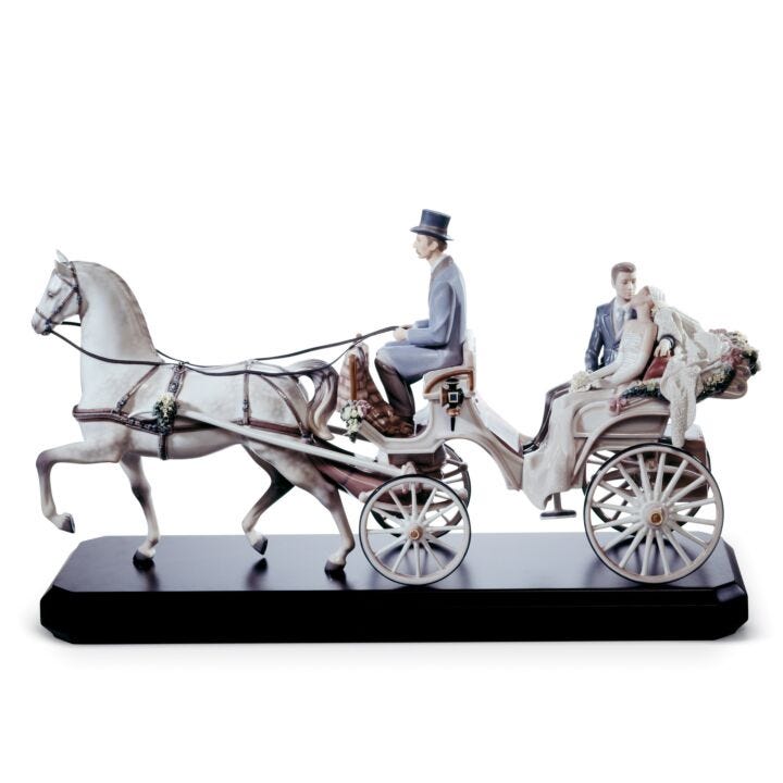 Scultura giovane coppia Carrozza sposi. Serie limitata in Lladró