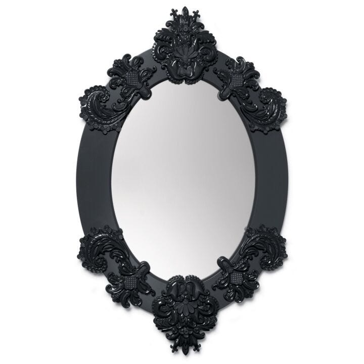 Oval Wall Mirror. Black. Limited Edition in Lladró