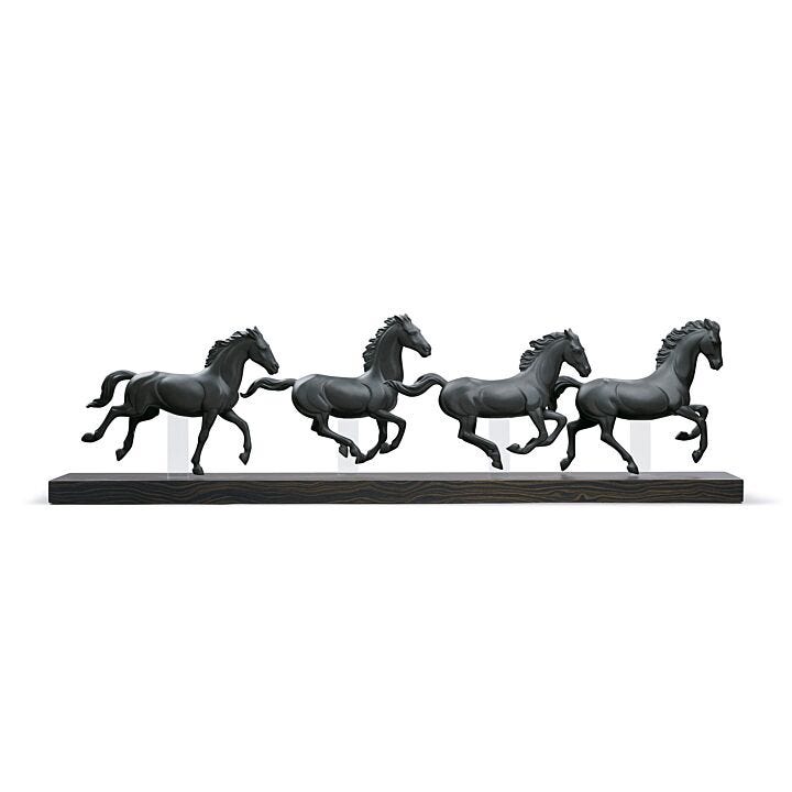 Galloping Herd Horses Figurine. Black in Lladró
