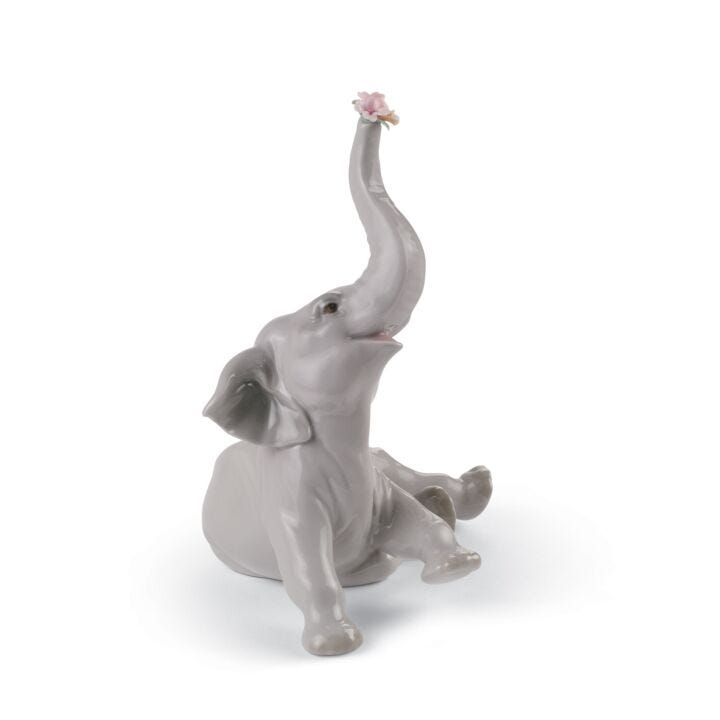 Baby Elephant with Pink Flower Figurine in Lladró