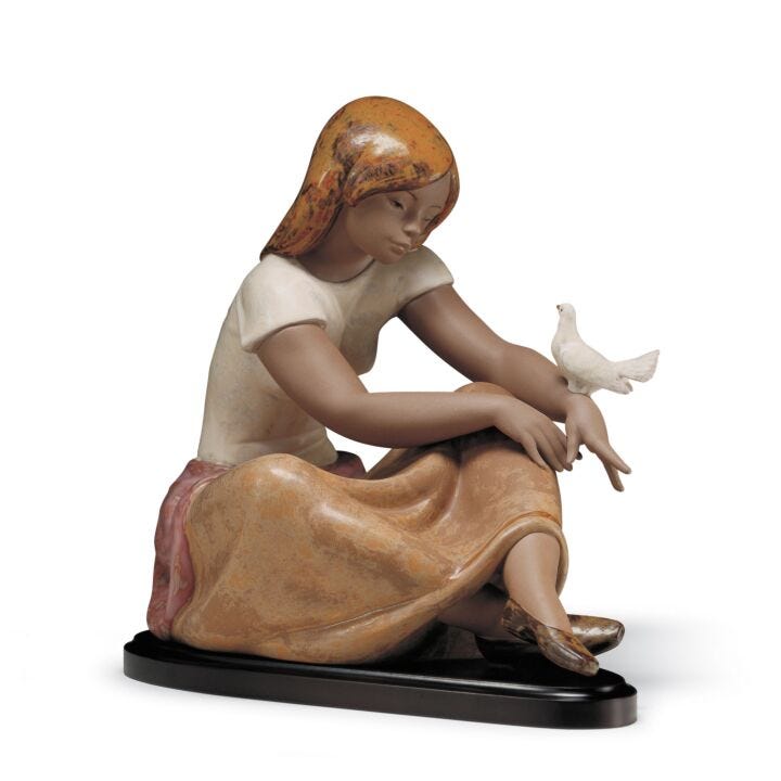 Watching The Dove Girl Figurine in Lladró