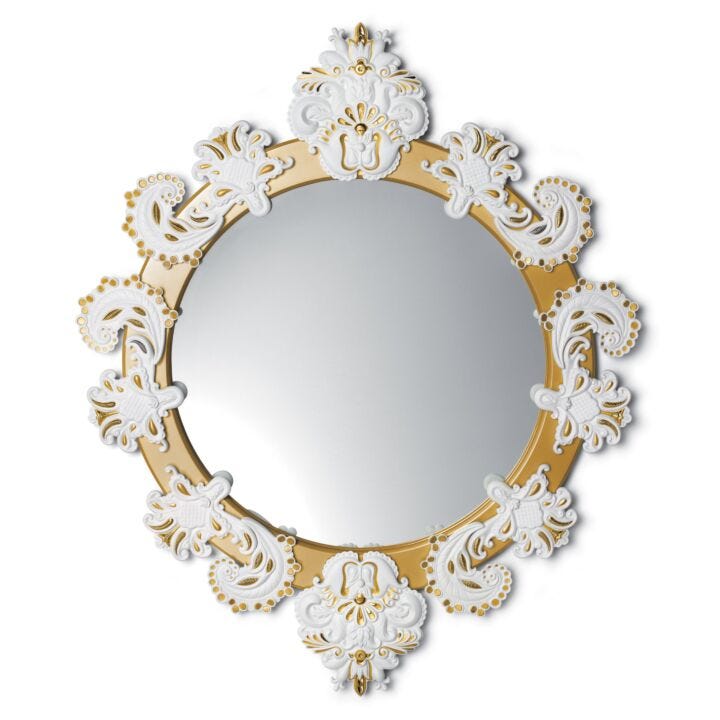 Round Wall Mirror. Golden Lustre and White. Limited Edition in Lladró