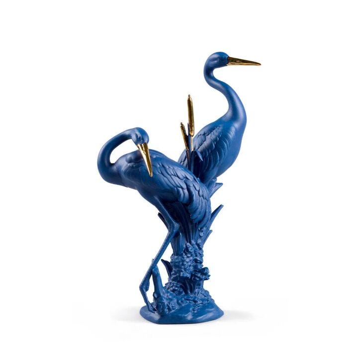 Escultura Pareja de grullas airosas. Azul-dorado. Serie Limitada en Lladró