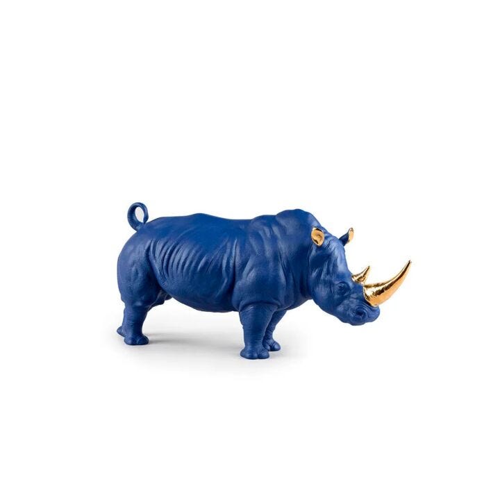 Rhino Sculpture. Blue-Gold. Limited Edition in Lladró