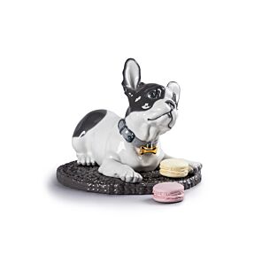 Figura perro Bulldog francés con macarons