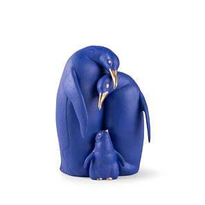 Escultura Familia de pingüinos. Serie Limitada. Azul y dorado