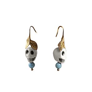 Frida Kahlo skull earrings. White