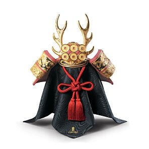 Red Samurai Helmet Figurine. Golden Lustre