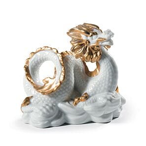 Escultura El Dragón. Lustre oro y blanco