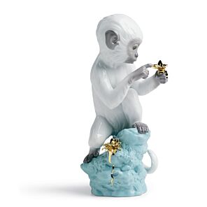 Curiosity Monkey on Turquoise Rock Figurine