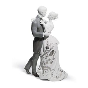 Lovers' Waltz Couple Figurine. Silver Lustre