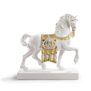 A Regal Steed Horse Sculpture. Golden Lustre