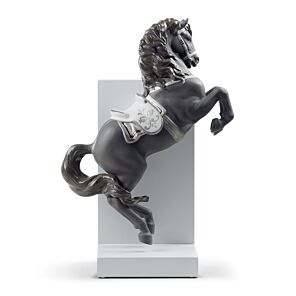Horse on Courbette Figurine. Silver Lustre
