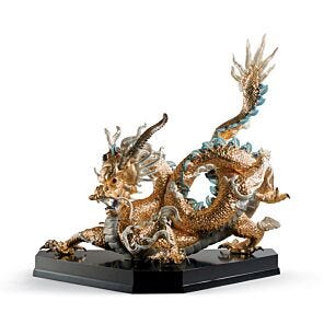 Escultura Gran Dragón. Lustre oro. Serie limitada