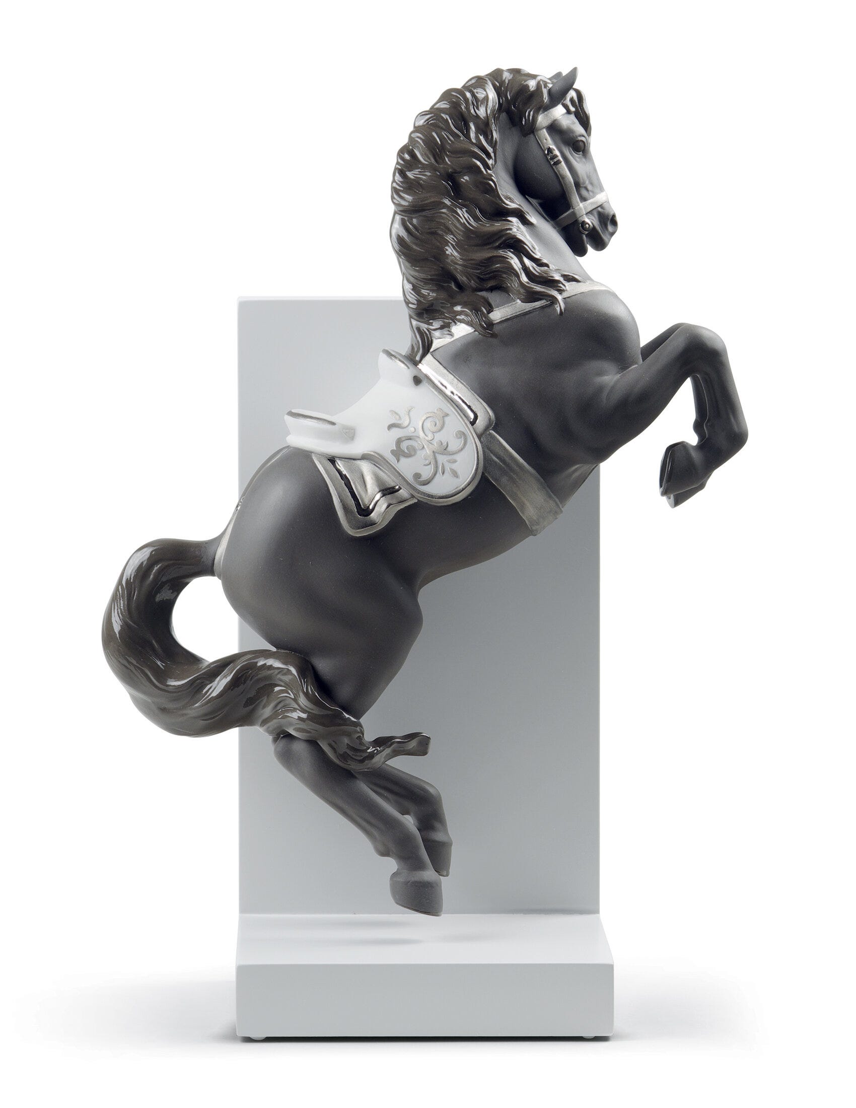 Horse on Courbette Figurine. Silver Lustre