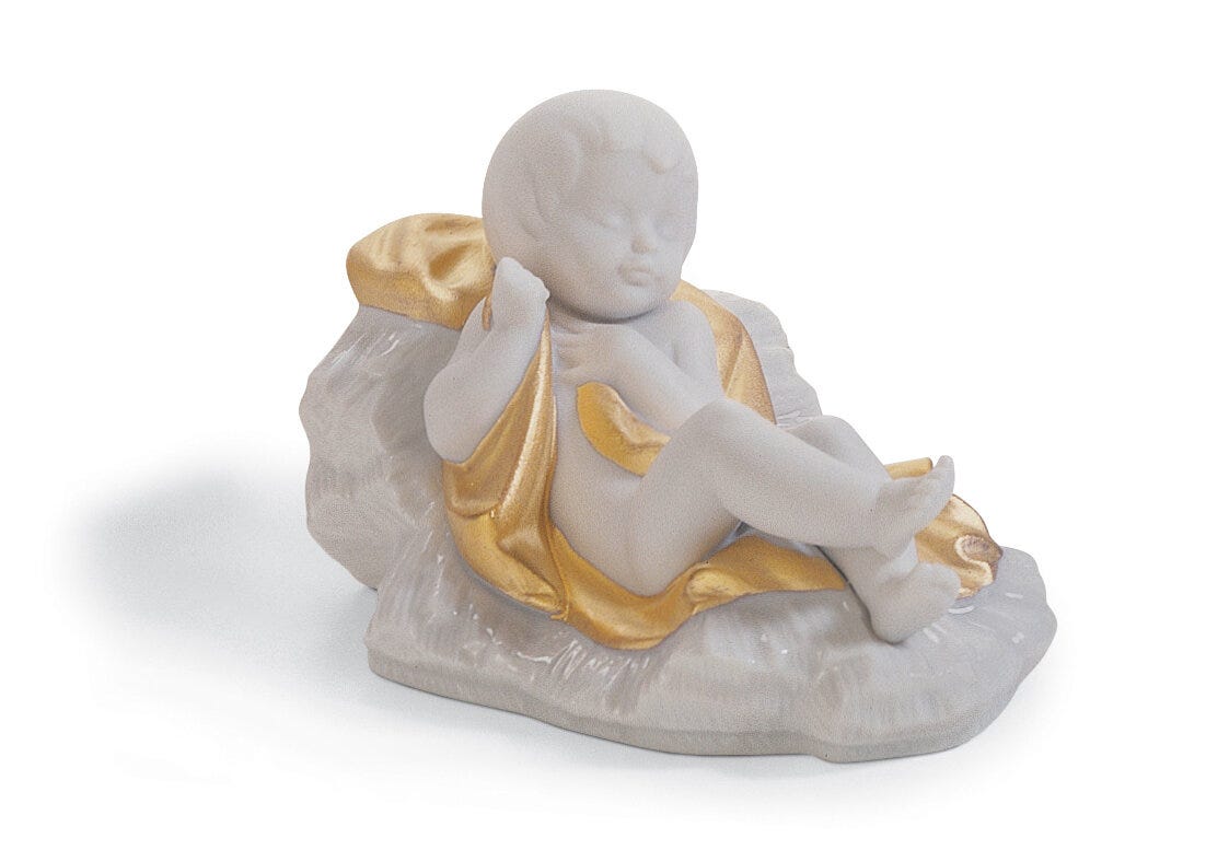 Baby Jesus Nativity Figurine. Golden Lustre
