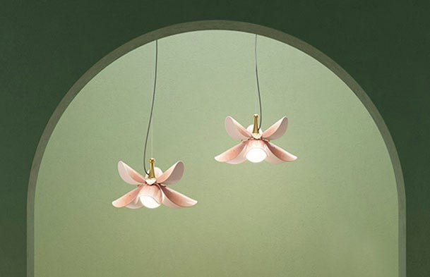 Blossom Hanging Lamp. Pink and Golden Luster.