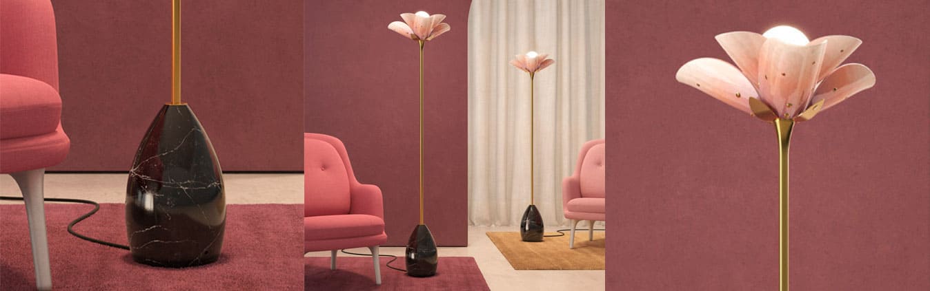 Blossom Floor Lamp. Pink and Golden Luster. 