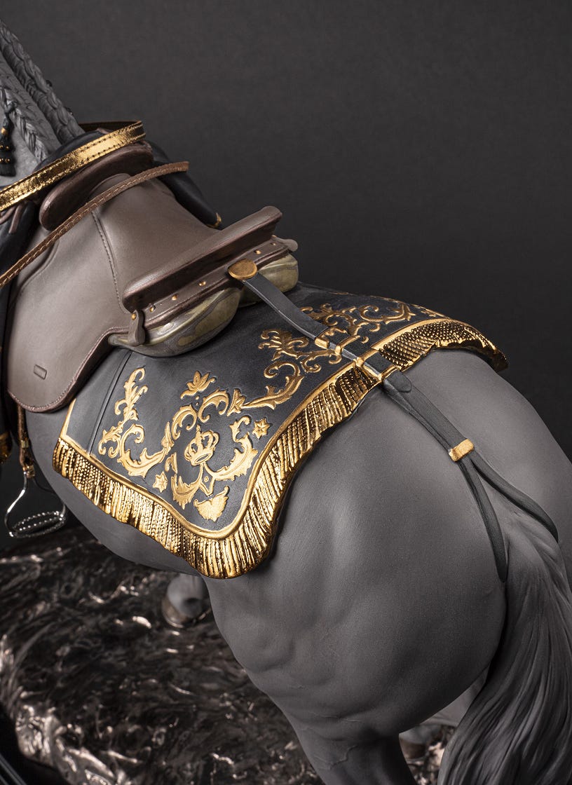 Artisan sculpting saddle of Black Spanish Horse.