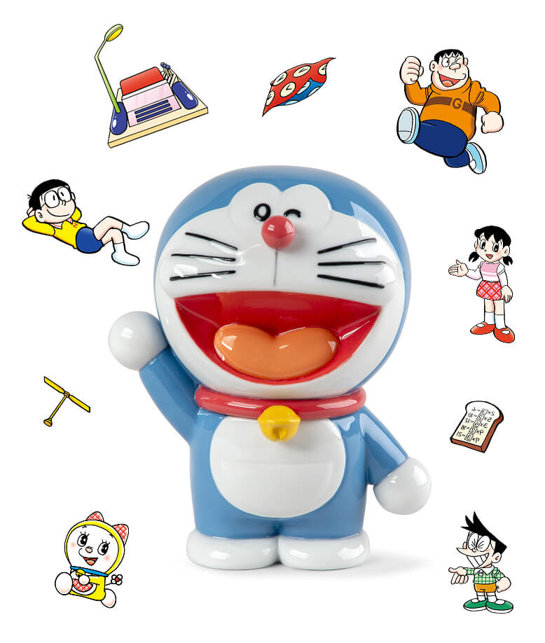 Figura in porcellana di Doraemon in piedi con le braccia aperte