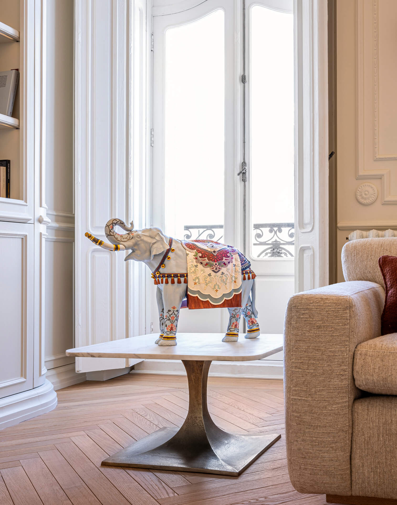 Detail of porcelain craftsmanship on Lladró’s Oriens Elephant