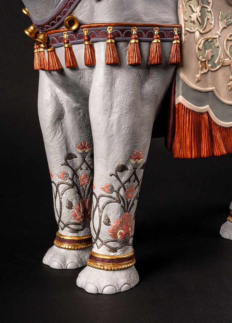 Close-up of Lladró Oriens Elephant porcelain sculpture