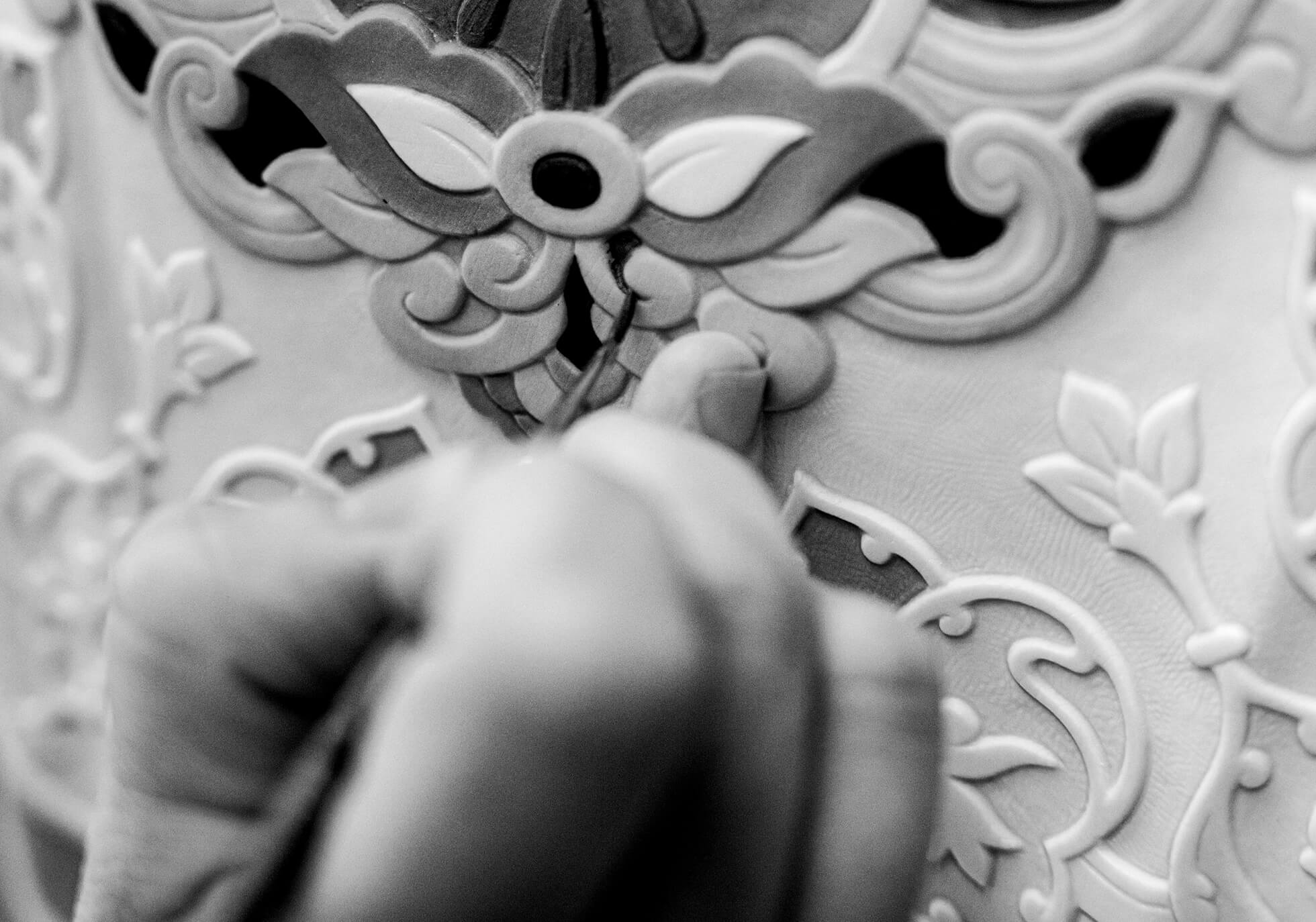Colorful cloak detail of Lladró Oriens Elephant sculpture